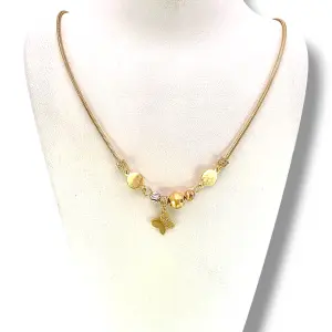 Дамско златно колие със змийска плетка и пеперуда с циркони 14K RG13055
