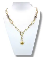 Златно колие с висулка сърце и бели акценти 14K RG11108
