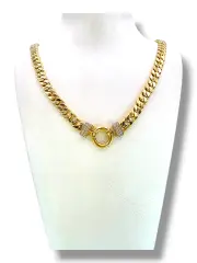 Масивно златно колие тип Cuban със закопчалка и маншети с циркони 14K RG12991
