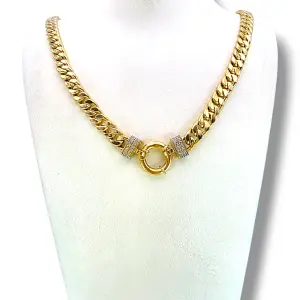 Масивно златно колие тип Cuban със закопчалка и маншети с циркони 14K RG12991