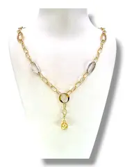 Дамско колие от злато с едри двуцветни звена и висулка топче 14K RG13056