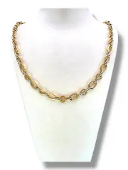 Златно колие с едри овални и кръгли двуцветни звена 14K RG12377