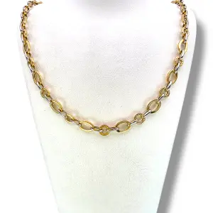 Златно колие с едри овални и кръгли двуцветни звена 14K RG12377