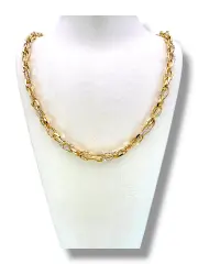 Златно колие с гравирани и гладки овални звена в два цвята 14K RG12378