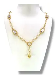 Ефектно златно колие с детелини и висящо топче 14K RG13057