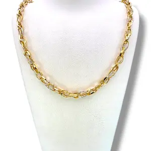 Златно колие с гравирани и гладки овални звена в два цвята 14K RG12378