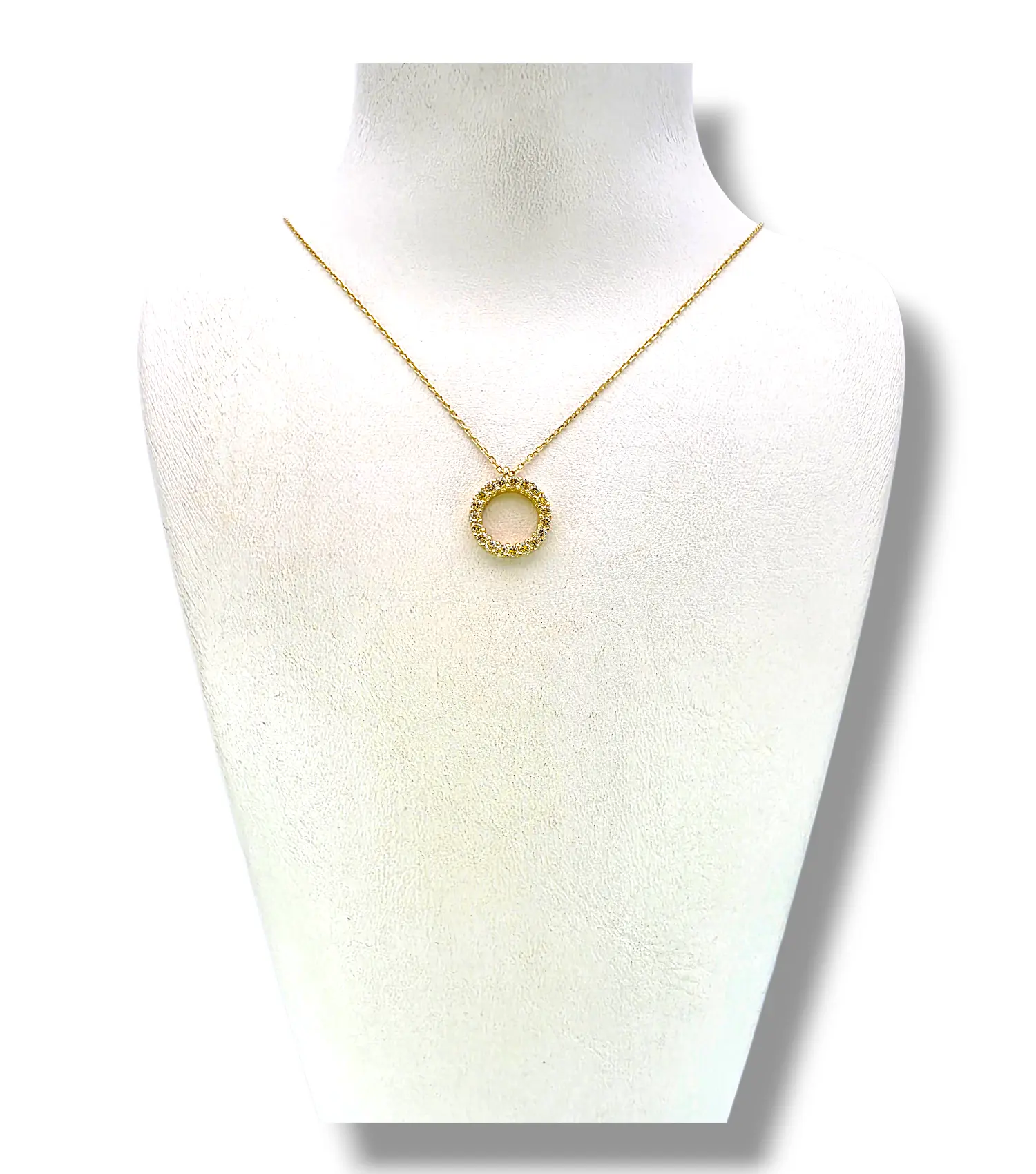 Златно колие с кръгла висулка и цирконии 14K RG12539