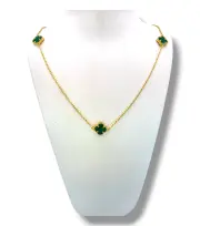 Ефектно дамско златно колие Ван Клиф с малахит 14K RG11564