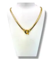 Златно колие змийска плетка с кръгла закопчалка и циркони 14K RG11499