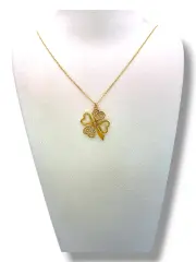 Златно колие с висулка четирилистна детелина и камъни 14K RG11317