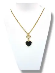 Златно колие с черно сърце висулка 14K RG11115