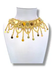 Златно колие Хинди с висулки звезди и монети 14K RG11392