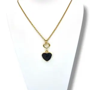 Златно колие с черно сърце висулка 14K RG11115