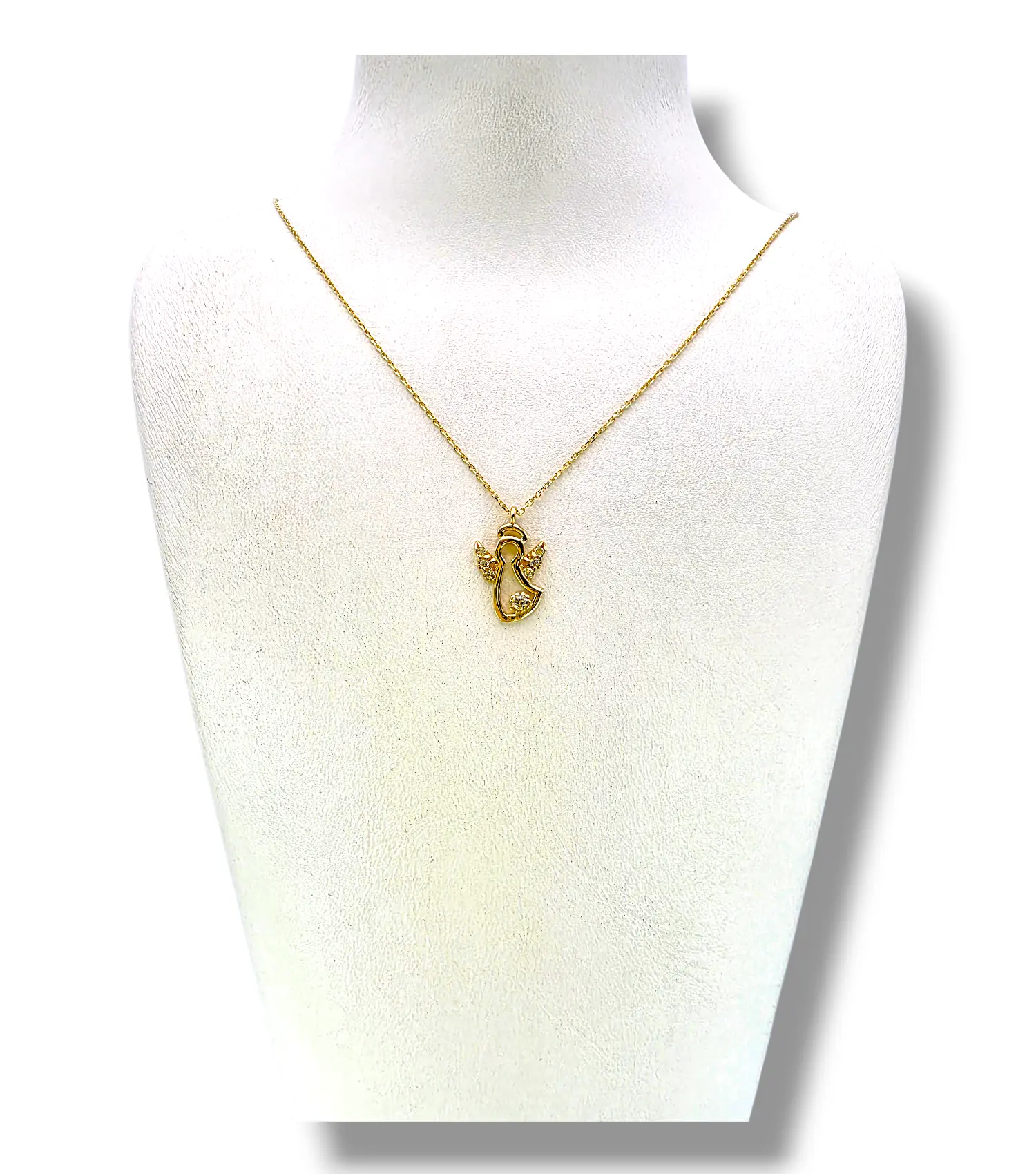 Златно колие с ангелска фигура и цирконии 14K RG12544