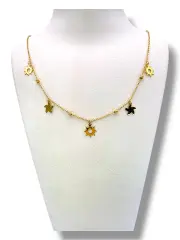 Златно колие с висящи висулки слънце и звезда 14K RG11319