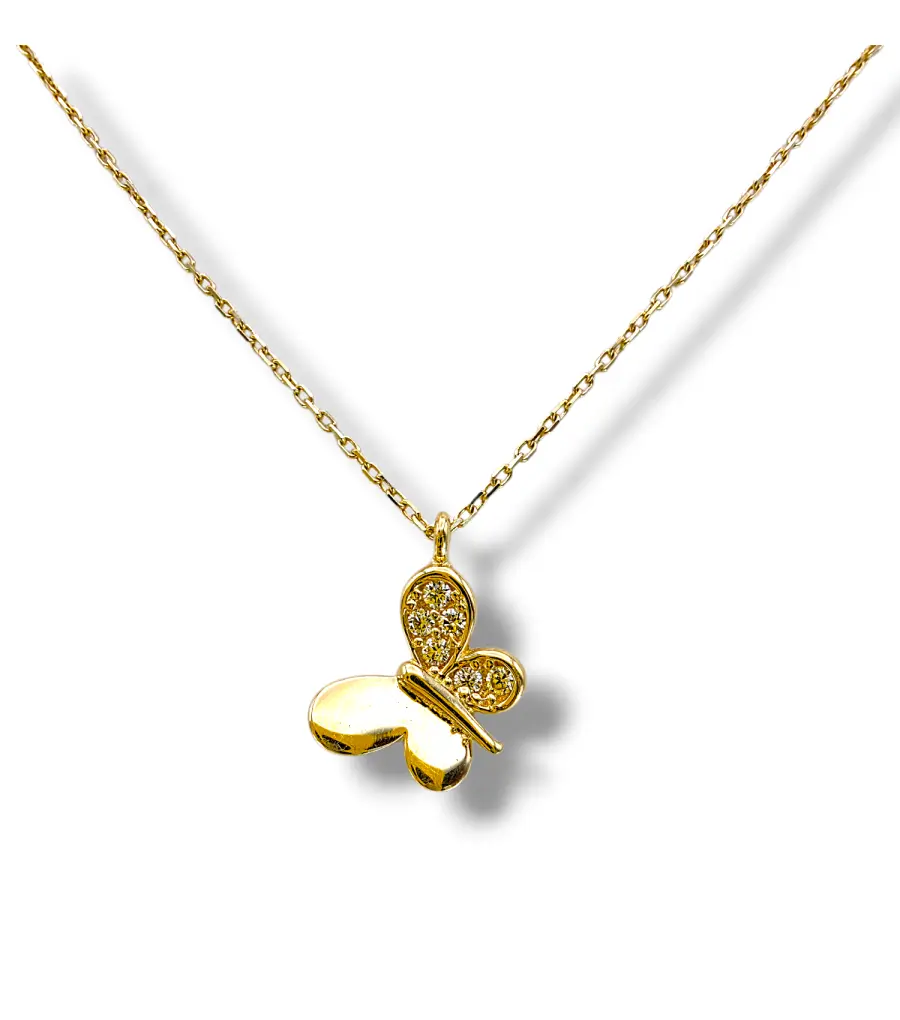 Златно колие с пеперуда и циркониев акцент 14K RG12546