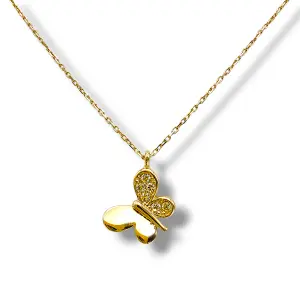 Златно колие с пеперуда и циркониев акцент 14K RG12546