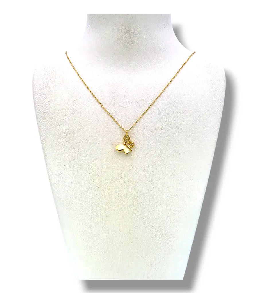 Златно колие с пеперуда и циркониев акцент 14K RG12546