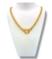 Елегантно златно колие въже с кръгла закопчалка и камъни 14K RG11504