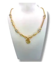 Златно колие с четирилистна детелина и топчета 14K RG11844