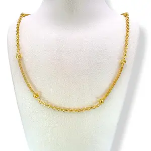 Златно колие дамско с комбиниран синджирен и плетен дизайн и топчета 14K RG12589