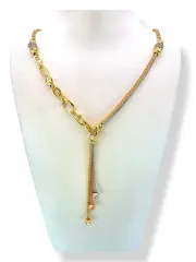 Дамско златно колие тип лариат с трицветни елементи 14K RG12591