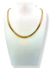 Дамско златно колие с плоска змийска плетка и мотив с циркони 14K RG12597