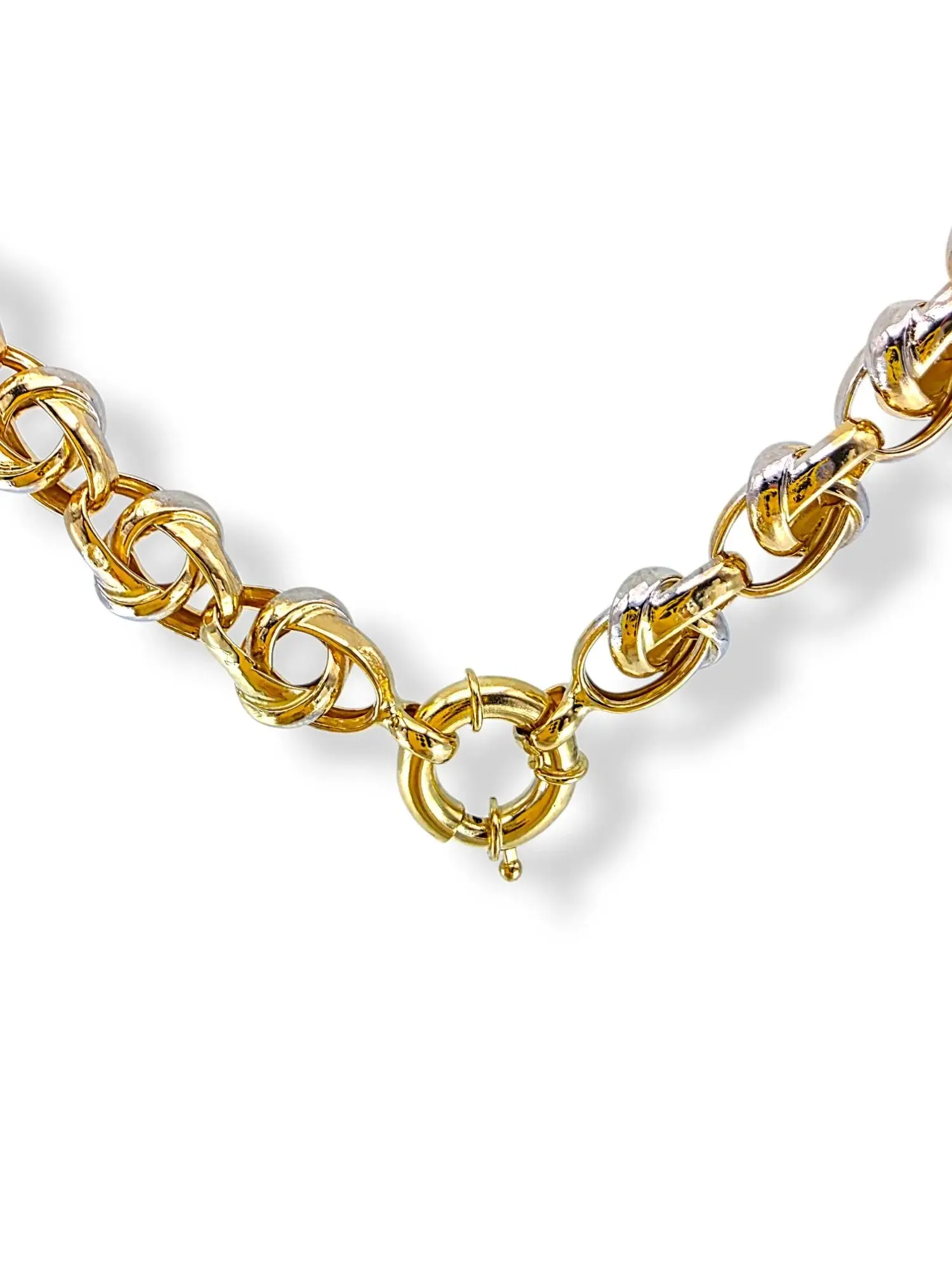 Златно колие с преплетени двуцветни овални звена 14K RG12599
