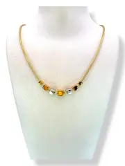 Златно колие змийска плетка с трицветни кубични елементи 14K RG12608