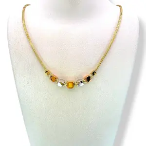 Златно колие змийска плетка с трицветни кубични елементи 14K RG12608