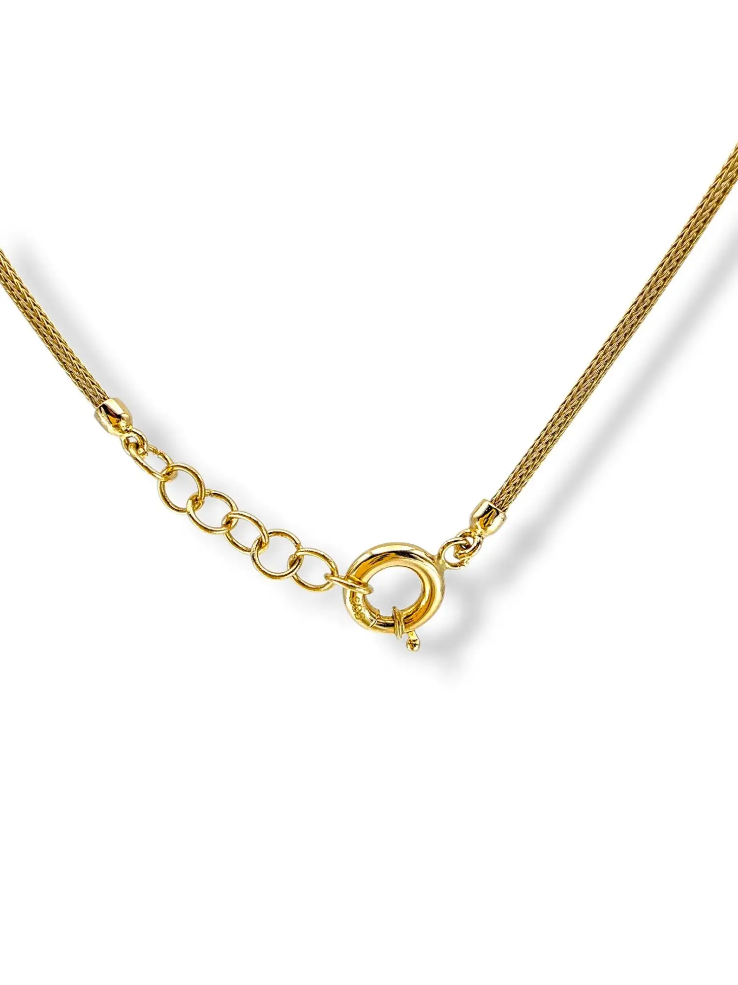 Златно колие тип лариат змийска плетка с възлова композиция и висулки 14K RG12610