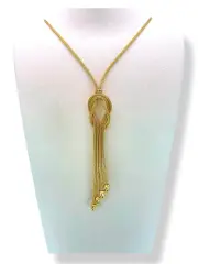 Златно колие тип лариат змийска плетка с възлова композиция и висулки 14K RG12610