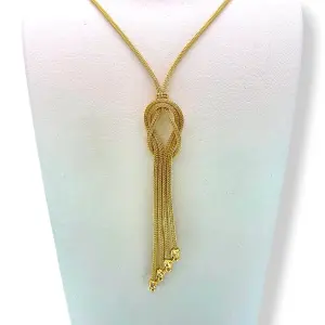 Златно колие тип лариат змийска плетка с възлова композиция и висулки 14K RG12610