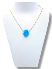 Златно колие с висулка ръката на Фатима от опал 14K RG10995