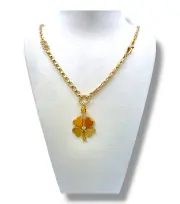 Златно колие Тифани с висулка детелина и цирконий 14K RG12123