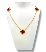 Златно колие Van Cleef с карнеол и флорални мотиви 14K RG11450