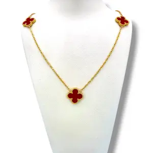 Златно колие Van Cleef с карнеол и флорални мотиви 14K RG11450