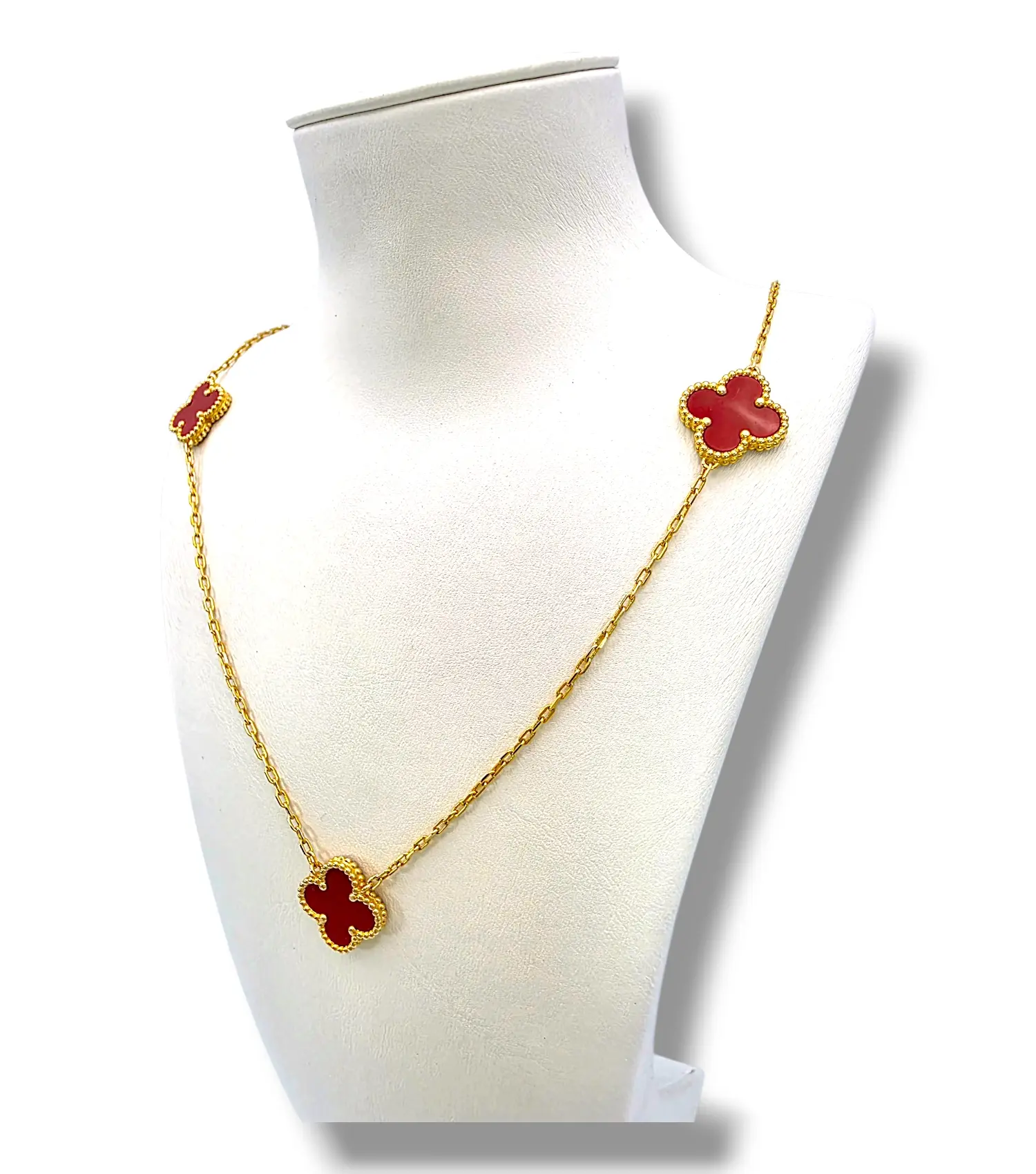 Златно колие Van Cleef с карнеол и флорални мотиви 14K RG11450