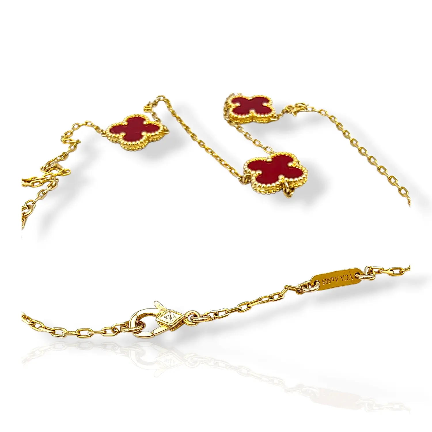 Златно колие Van Cleef с карнеол и флорални мотиви 14K RG11450