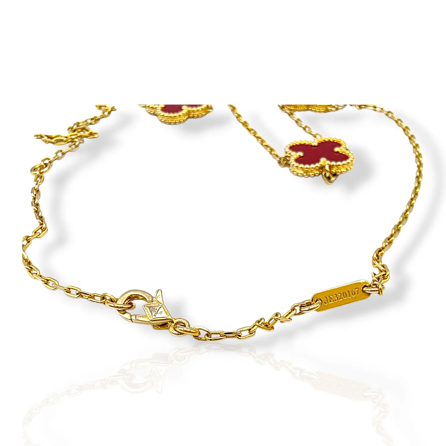 Златно колие Van Cleef с карнеол и флорални мотиви 14K RG11450
