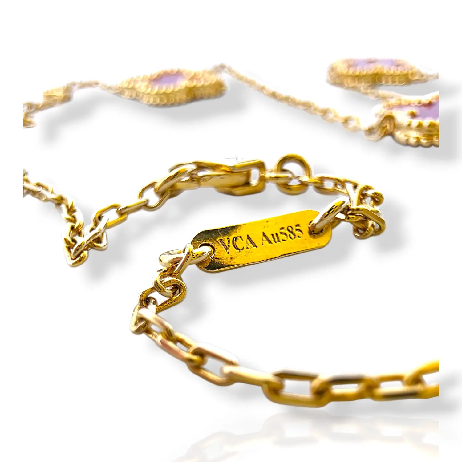 Златно колие Van Cleef с карнеол и флорални мотиви 14K RG11450
