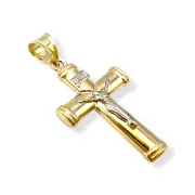 Златно кръстче с разпятие и цилиндрични рамена 14K RG11989