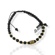 Злато на конец – гривна с матов оникс и златен мотив с циркони 14K RG12160