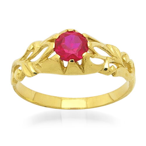 Нежен дамски златен пръстен с централен камък рубин
