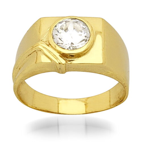 Мъжки пръстен от класическо жълто злато с централен камък