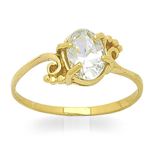 Нежен дамски пръстен от злато с цнетрлаен камък
