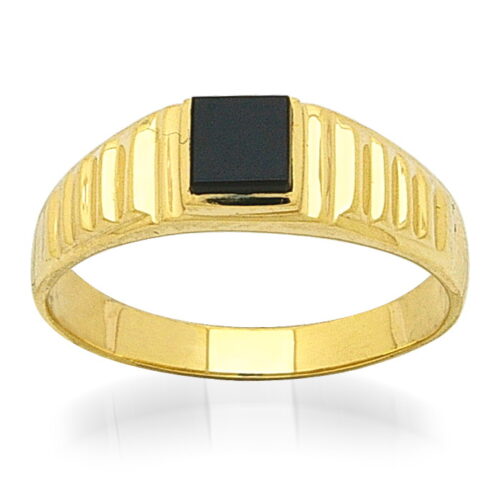 Олекотен мъжки златен пръстен с централен камък оникс тип халка