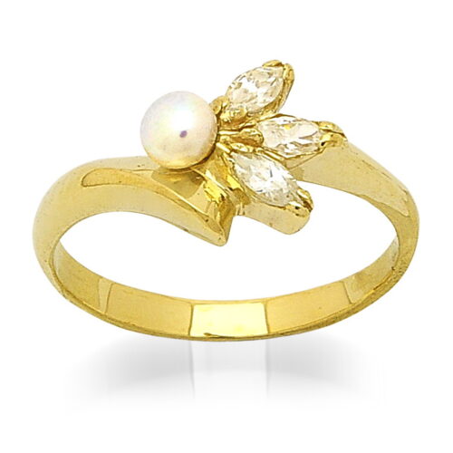Нежен дамски златен пръстен с перла