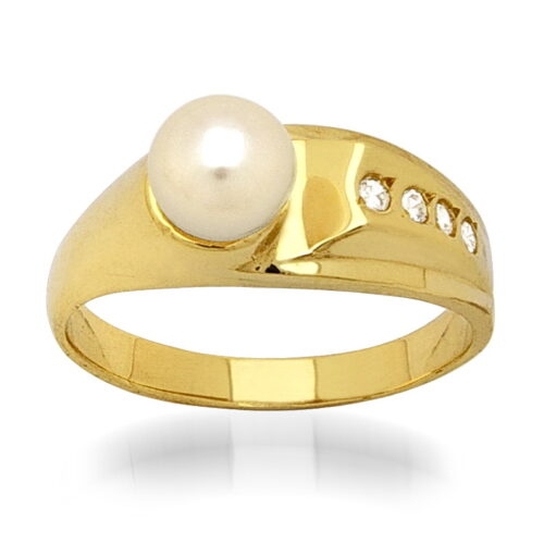 Дамски златен пръстен с циркон и перла