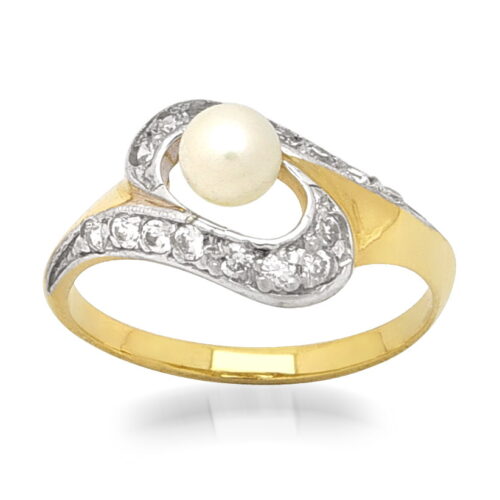 Дамски златен пръстен с циркон и перла